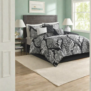 Premium King Cotton Bedding Sets, Black Damask Modern Home Comfort