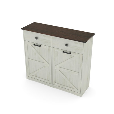 Space-Saving 20 Gallon Trash Can Cabinet, Free-Standing Organizer with Drawers & Countertop, Farmhouse