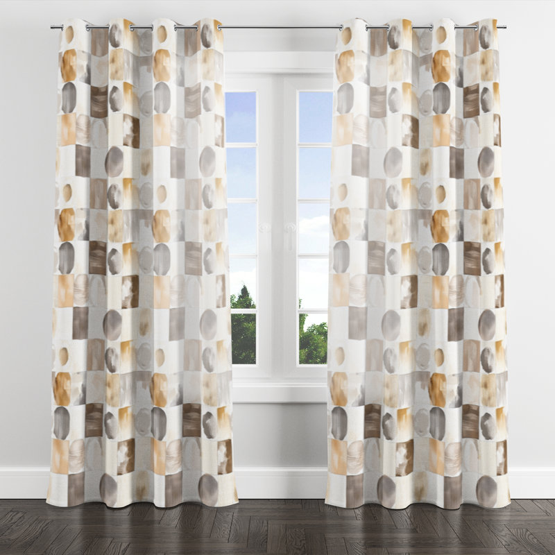 Patchwork Curtain panels - Country Farmhouse Beige And Brown Neutral Mix Quilt Grommet Curtain - 1 Panel, 52" W x 63" L