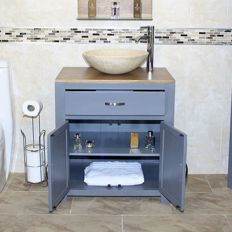 Don 700mm Single Bathroom Vanity with Vessel Basin, Cream Marble Basin, Grey