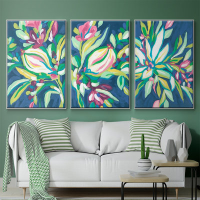 Blue Tropics I, ensemble de 3 toiles encadrées sur toile
