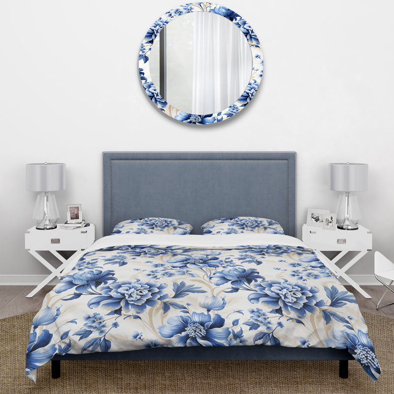 Ensemble de housse de couette Cobalt Blue Royal Flourish Victorian, Housse de couette simple + 1 taie décorative stan