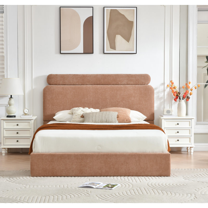 Hydraulic Lift Up Upholstered Storage Bed, Blush, Queen