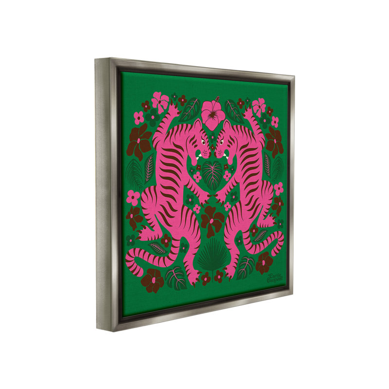 "Motif de tigres tropicaux" par Carrie Cantwell sur toile, Cadre flottant gris lustré, H 25 po x l 25 po