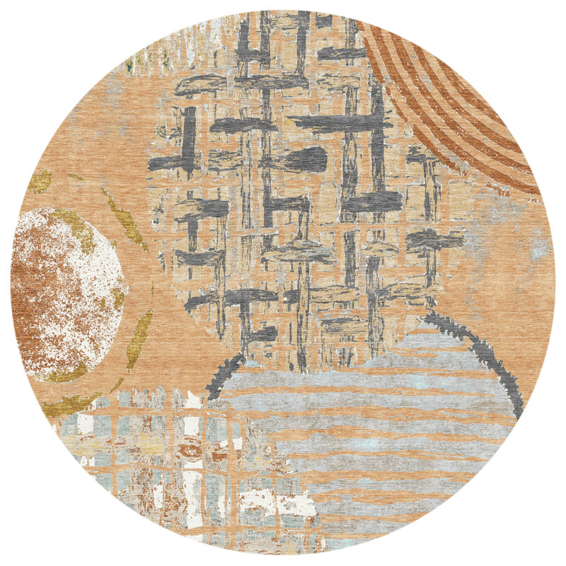 Tapis géométrique intérieur / extérieur lavable à la machine Chantille ACN2998, Cuivre, Rond 8 pi
