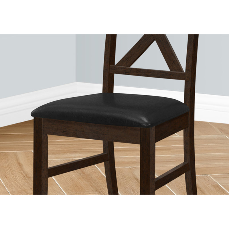 Chaise de salle à manger, hauteur 37 po, ensemble de 2, salle à manger, cuisine, côté, rembourré, bois massif brun, aspect cuir brun, transitionnel