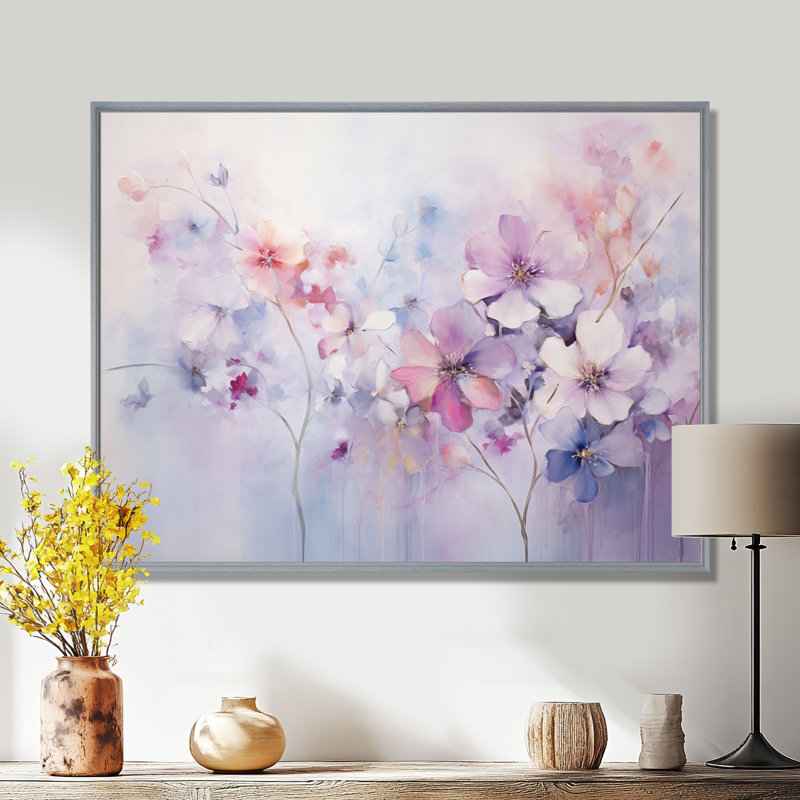 «Purple Dreamy Florals I - Abstract Botanicals», art mural encadré, H 12 po x l 20 po x P 1 po, Encadrement argenté