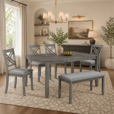 6 Piece Kitchen Dining Set with Rectangular Wooden Table, 4 Upholstered Chairs, and Bench, Ideal for Modern and Casual Dining Spaces