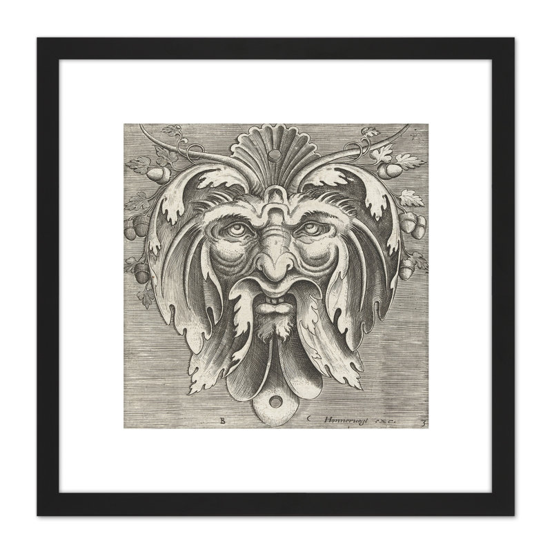 Huys 1555 Decorative Ornamental Mask Design Engraving by Frans Huys - Single Picture Frame Painting