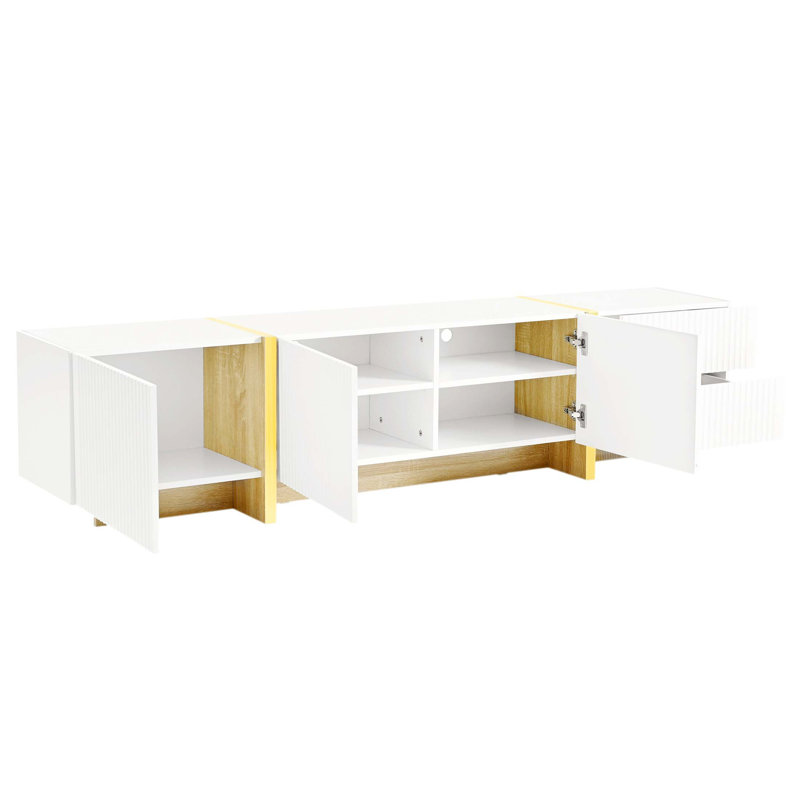 Luxury Fluted TV Stand For Tvs Up To 80 Inches, Modern Entertainment Center With Storage Cabinets & Drawers, Smooth Media Console With Golden Wood Grain Legs For Living Room