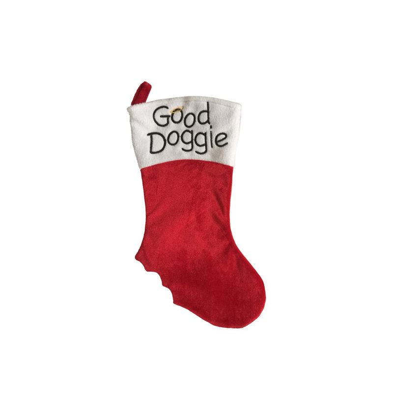 Chaussette de Noël 19 po «Good Doggie» à broderies rouges et blanches Halo