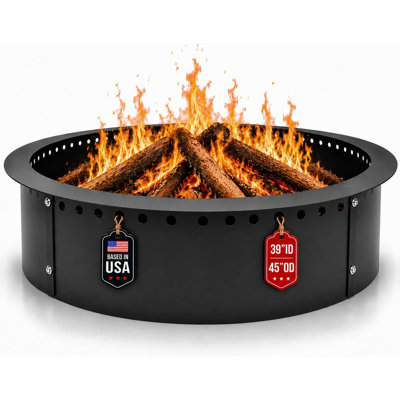  Anneau de foyer sans fumée - Anneau de feu en acier au carbone de 45 po de diamètre et 39 po de diamètre intérieur pour foyer extérieur avec revêtement résistant à la chaleur - Anneau de foyer portable bricolage pour rassemblements familiaux