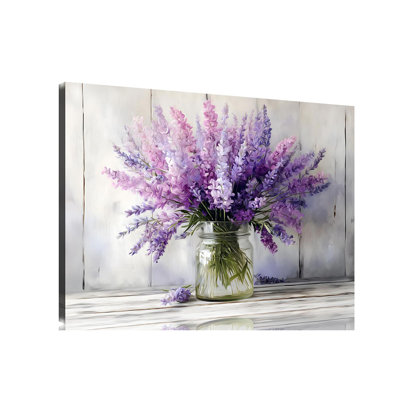 1 Panel Purple Pictures Wall Decor Purple Artwork Lavender Wall Art Country Floral Canvas Prints Botanical Art Watercolor Flower Bathroom Bedroom Decor Painting Ready to Hang 12x18 Inches