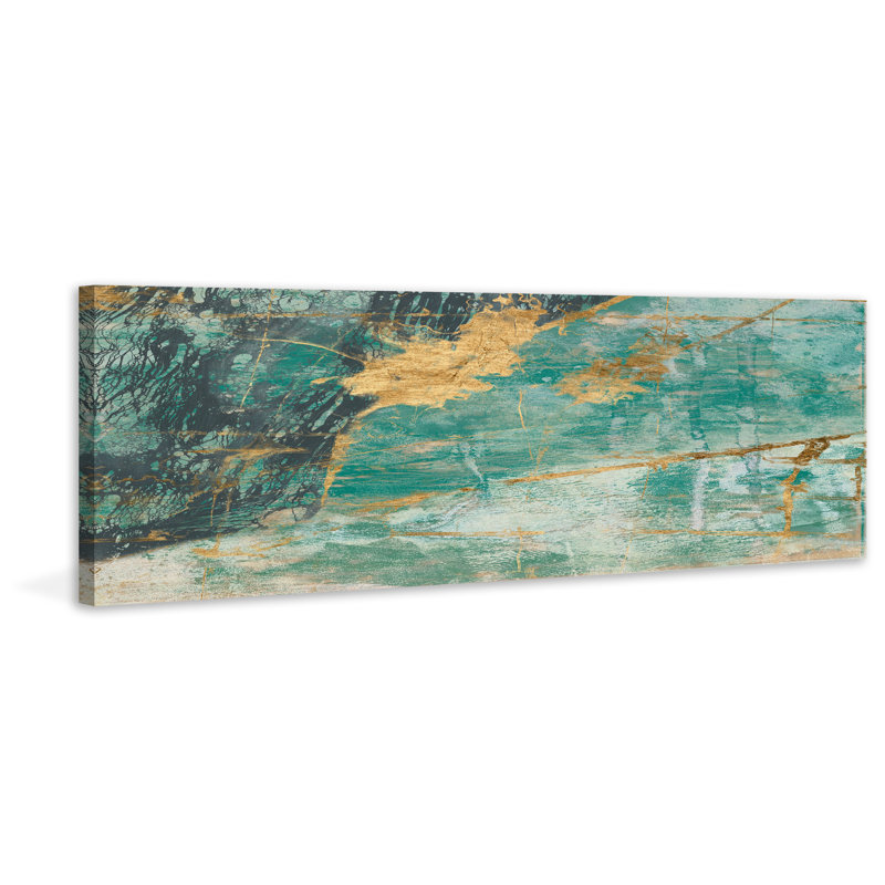 Teal Lace IV - Wrapped Canvas Painting, 25 cm H x 76 cm W x 3.81 cm D