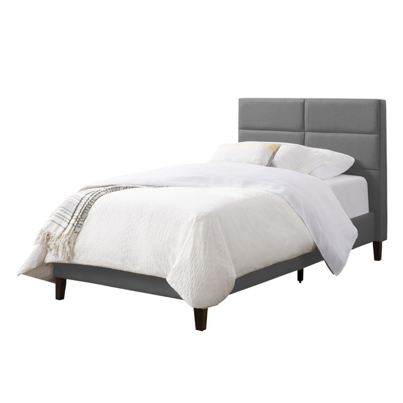 Upholstered Platform Bed, Twin/Single, Light Gray