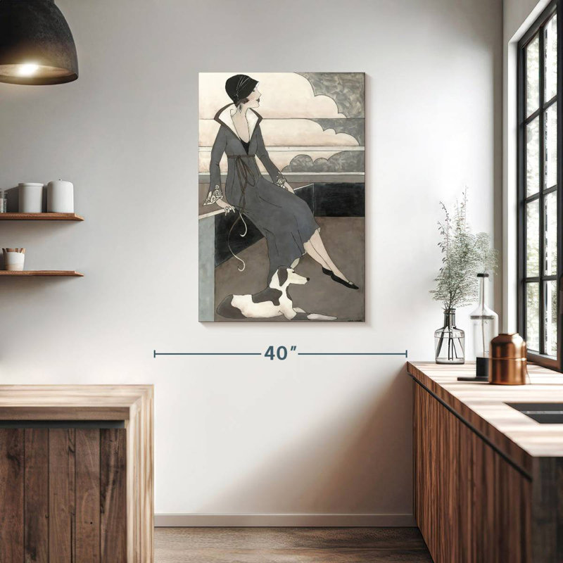 Navette Art déco avec un chien, H 39 po x l 26 po