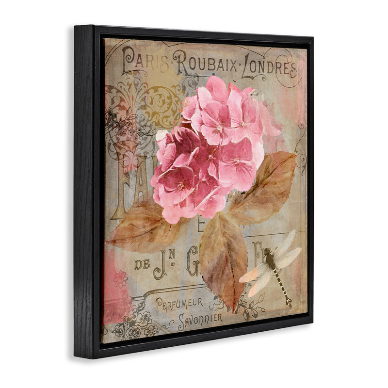 Cadre flottant rétro français hydrangées, design par Sasha, H 18 po x l 18 po, Noir