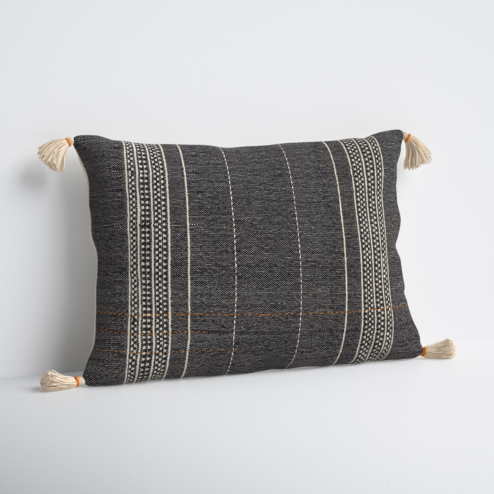 Gordon Embroidered Cotton Lumbar Throw Pillow, Polyester/Polyfill