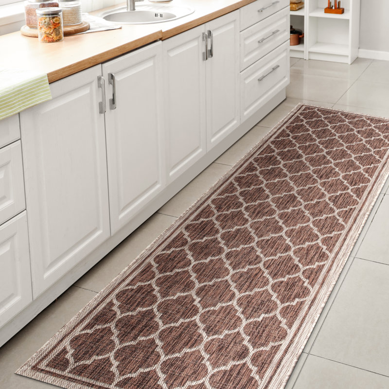 Hague Moroccan Trellis Textured Weave Espresso/Taupe Indoor/Outdoor Rug, Runner 2'2" x 20'
