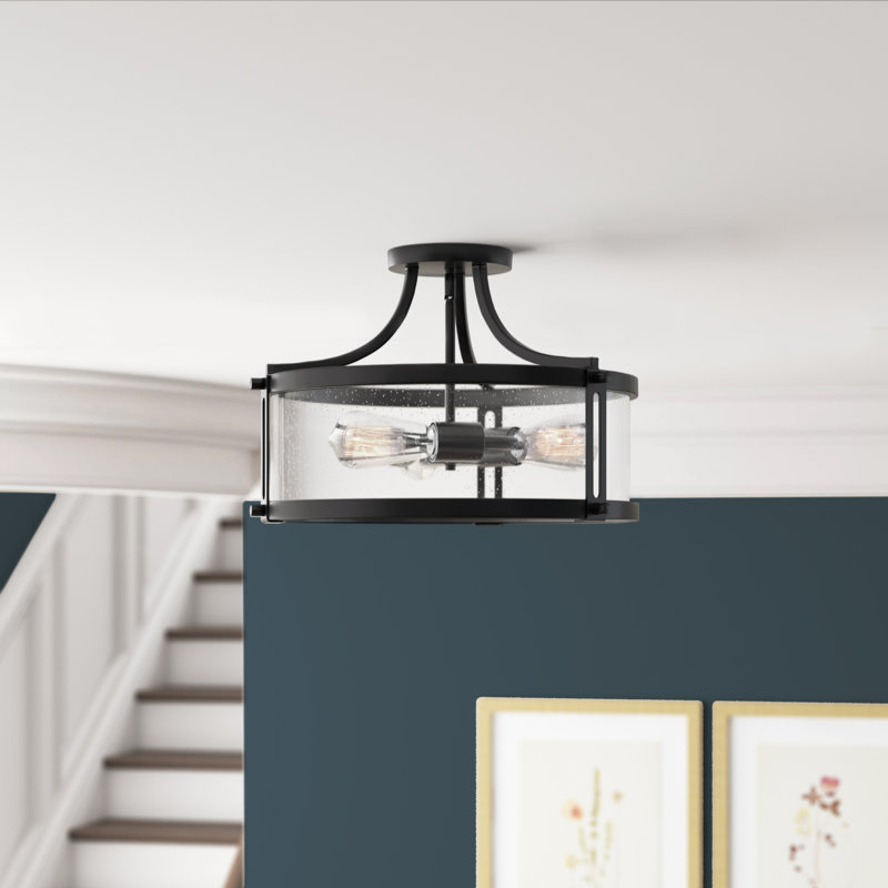William Glass Semi Flush Mount, Nobel Bronze/Black