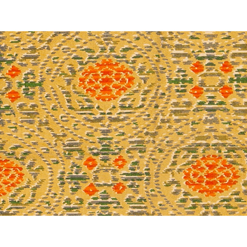 Hand Knotted Wool Ikat Area Rug in Gold And Multi