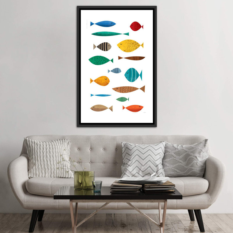 Poisson - imprimé, Pas de tapis, H 60 po x l 40po x P 1,5 po, Toile avec cadre noir