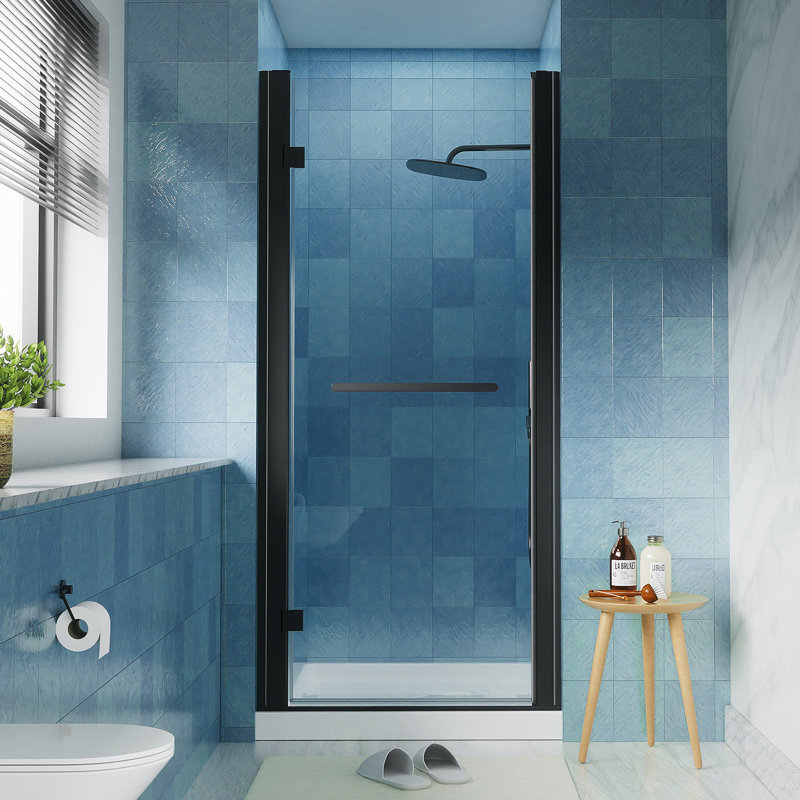 Porte de douche pivotante sans cadre de 32 à 34 po x H 72 po avec verre de sécurité trempé de 1/4 po