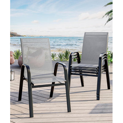 4pcs Stackable Dining Chairs , High-back Patio Dining Chairs Set, Outdoor Chairs With PVC-coated polyester Fabric & Metal Frame
