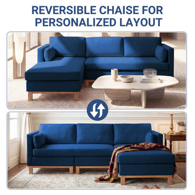 94.8 Wide Mid-Century L Shaped Boneless Upholstered Velvet Couch With Reversible Chaise