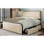 Grand lit beige moderne en métal avec revêtement incurvé, 4 tiroirs de rangement, support robuste avec tête de lit rembourrée