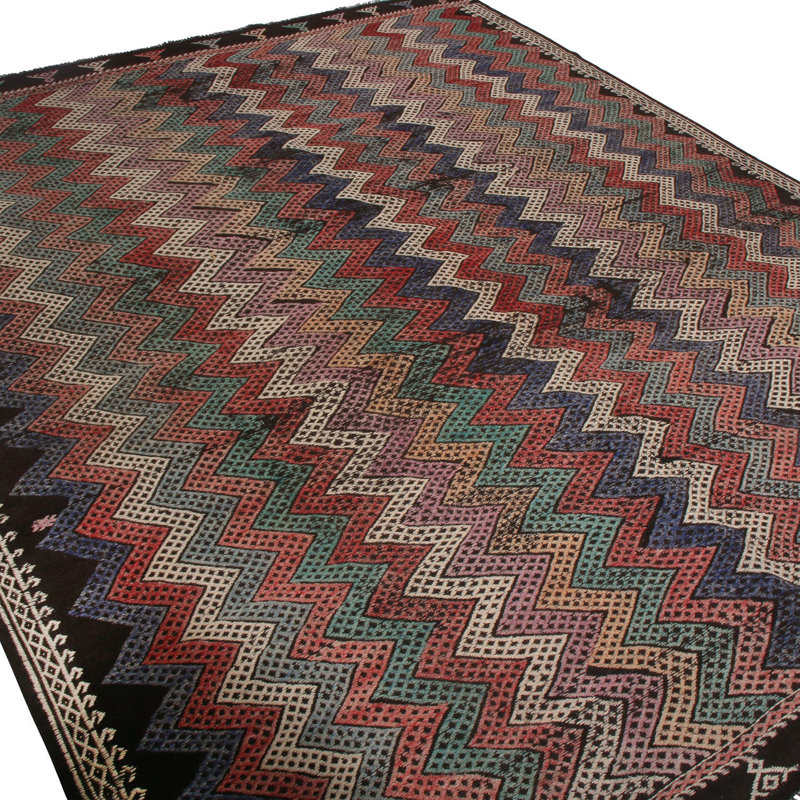 Chevron Tapis décoratif rouge noué à la main en laine noué à la main de conception unique X106