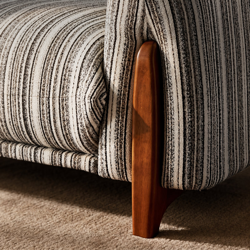 Canapé 93 po en chenille rayé de style moderne Mid-Century avec 2 coussins et pieds en bois