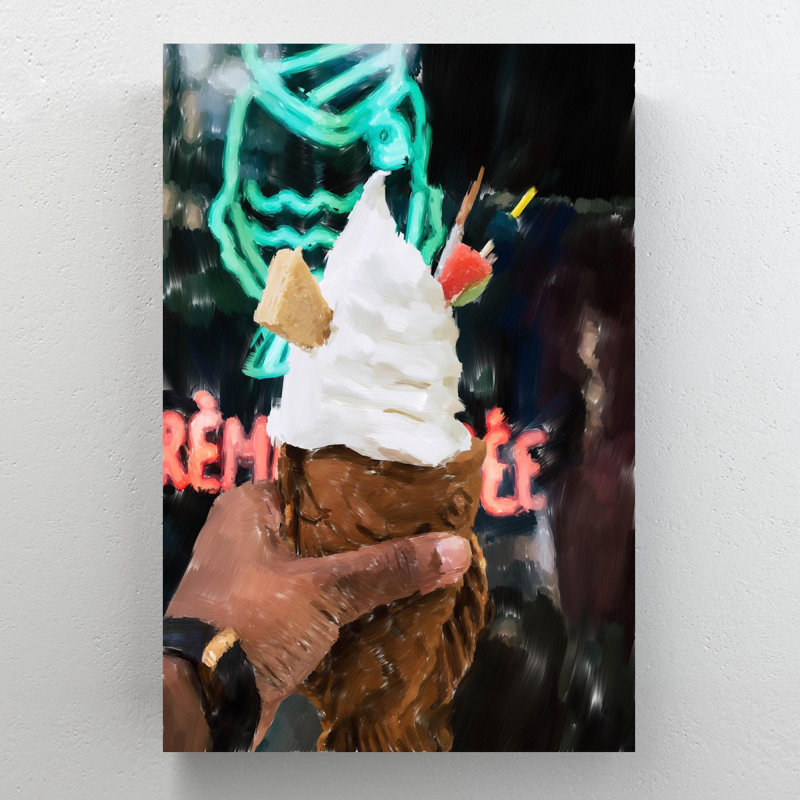 «Personne tenant une crème glacée avec une crème glacée blanche», reproduction d'art graphique sur toile tendue