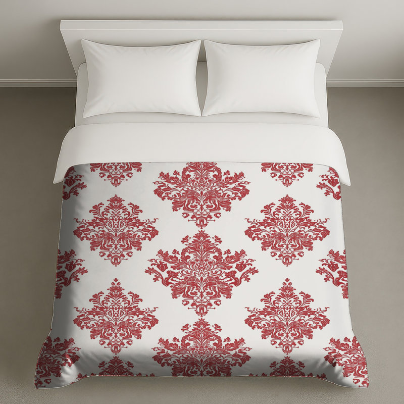 Housses de couette à motif damassé rouge, Très grand lit