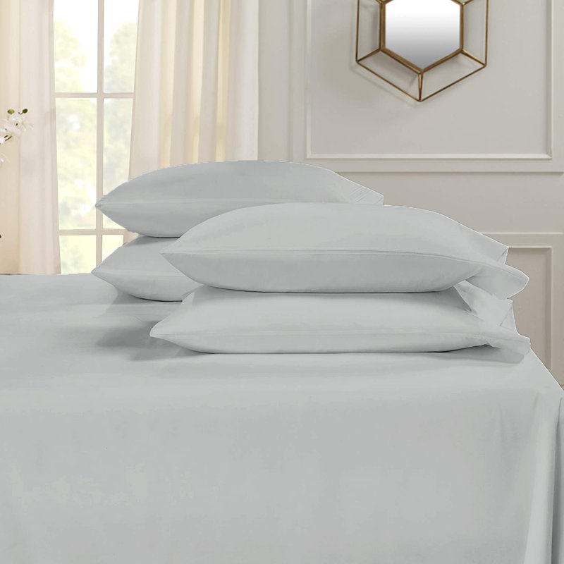 Microfiber Flatweave Sheet Set, Queen Sheet Set + 1 Fitted Sheet + 4 Pillowcases, Light Gray