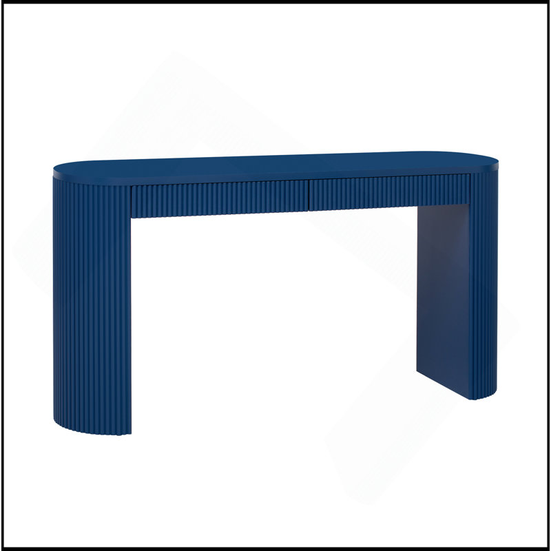 58.2" Entryway Table With Large Top And Dual Drawers,Console Table With Arched Sturdy Legs Stripe Design,Pine Veneer Sofa Table With Adjustable Feet For Living Room, Hallway,Foyer, Kitchen