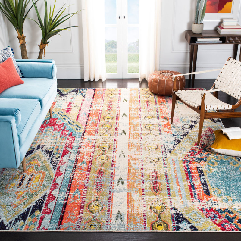 Wooler Southwestern Blue/Orange Area Rug, Rectangle 6' x 9'