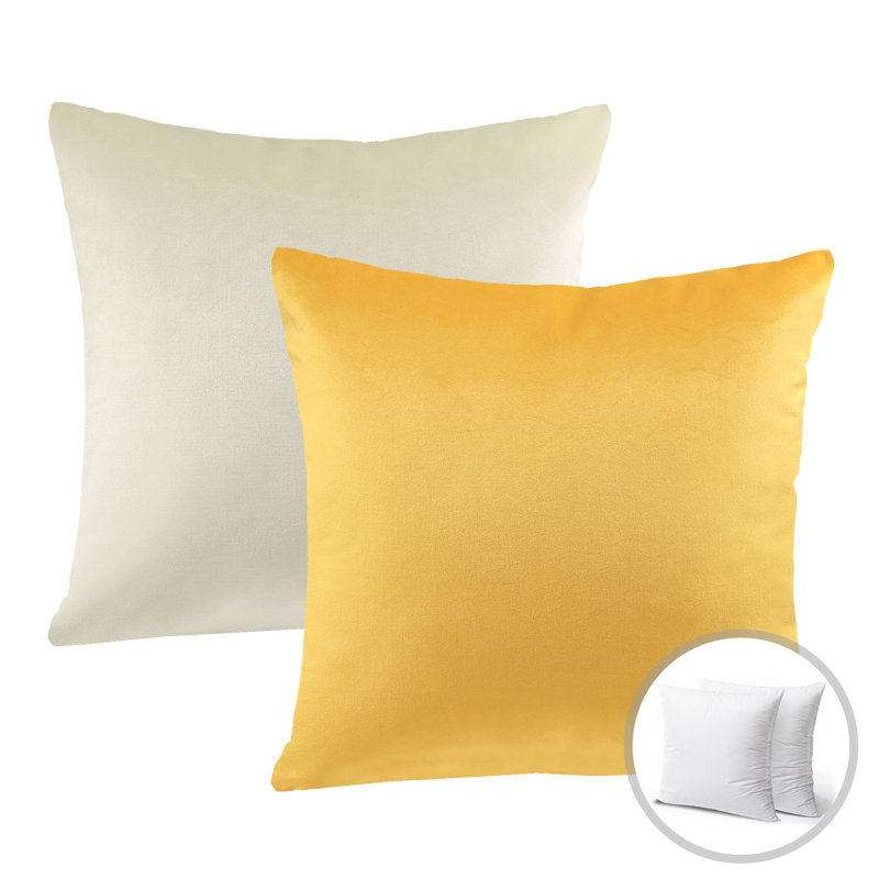 Reversible Throw Pillow, 18"H x 18"W, Yellow/Off White