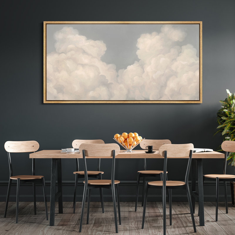 «Soft Cream Cloudscape» sur toile encadrée grise - Scène de ciel minimaliste pour espaces de vie de chambre de bébé, Naturel
