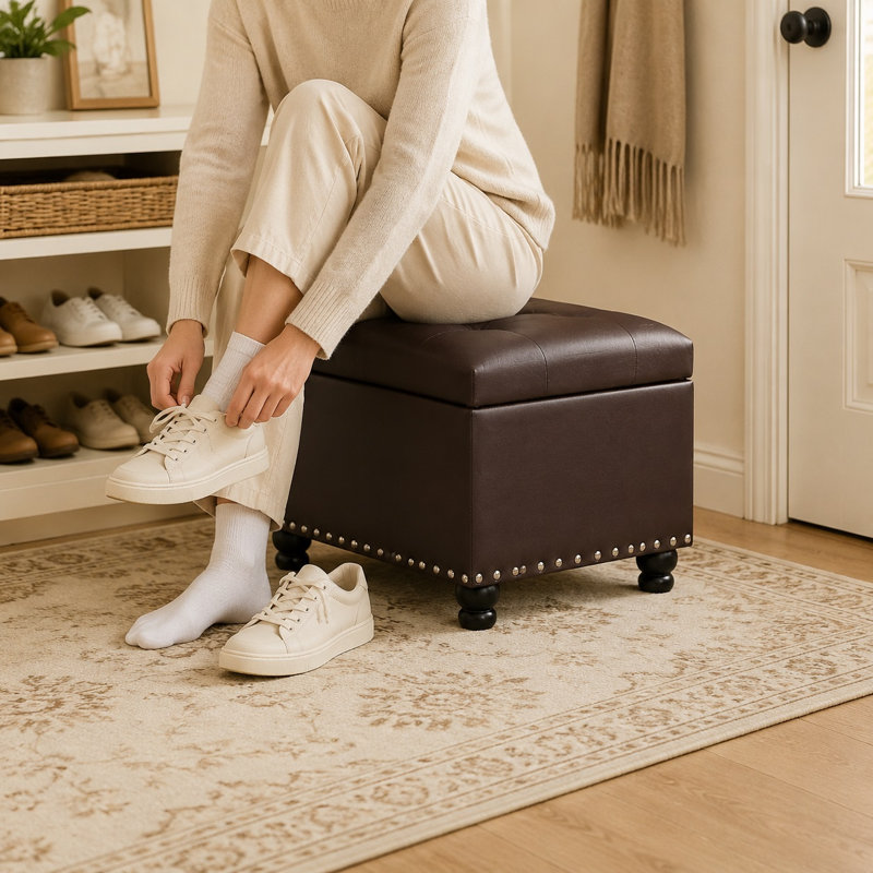 Repose-pieds rembourré de 23,4 po en similicuir avec repose-pieds pour le salon