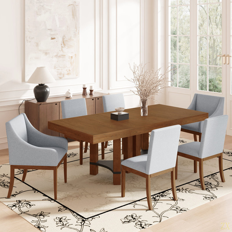 Ensemble de table de salle à manger extensible 76,4 pouces Rustic 7 pièces avec rallonge amovible de 18 pouces, 2 fauteuils et 4 chaises sans accoudoirs