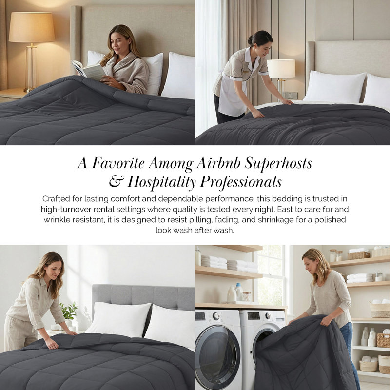 Southshore Fine Linens Vilano Down Alternative Comforter, 240 GSM Double-Brushed Microfiber Oversized All-Season Comforter with Box Stitching, Piped Edges and Corner Tabs, Full/Queen, Slate Grey