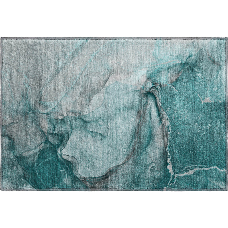 Premium Machine Washable Cerrito AMF524 Teal Rug, Rectangle 1'8" x 2'6"