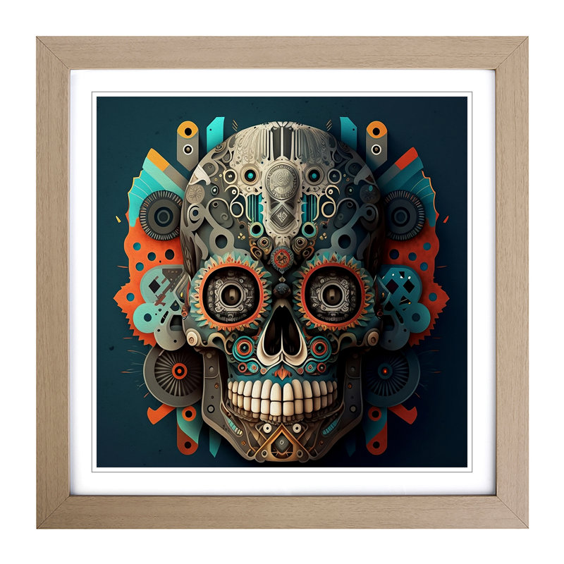 Sugar Skull Bauhaus - Framed Print, Oak