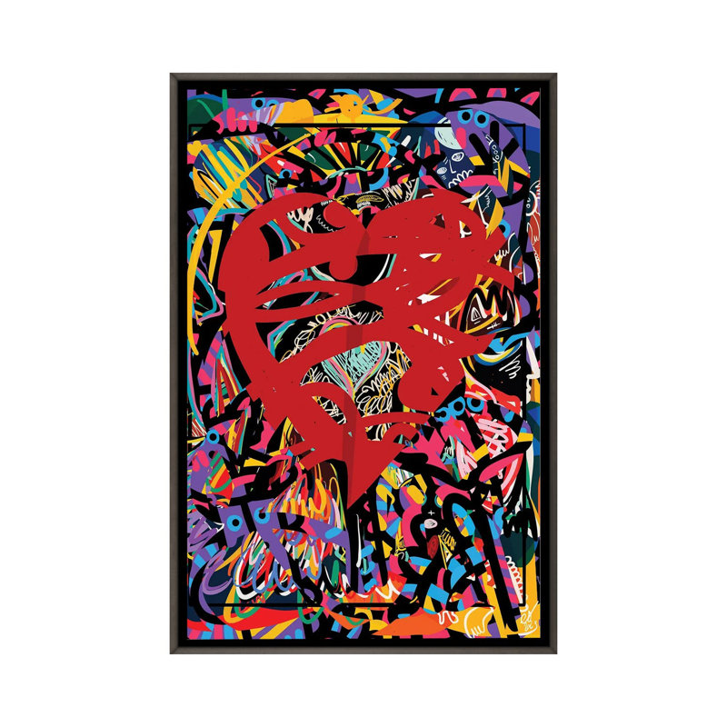 Graffiti, cœur rouge de l'amour - reproduction d'art murale, H 40 po x l 26 po, Impression encadrée sans passe-partout, Gris