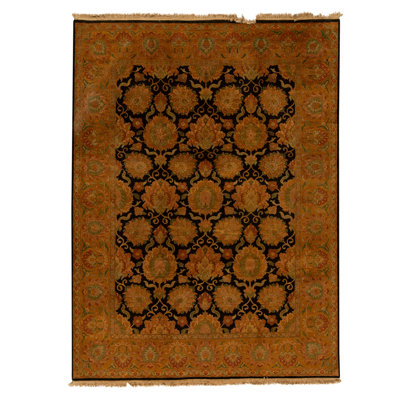 Hand Knotted Wool Oriental Area Rug in Black And Gold