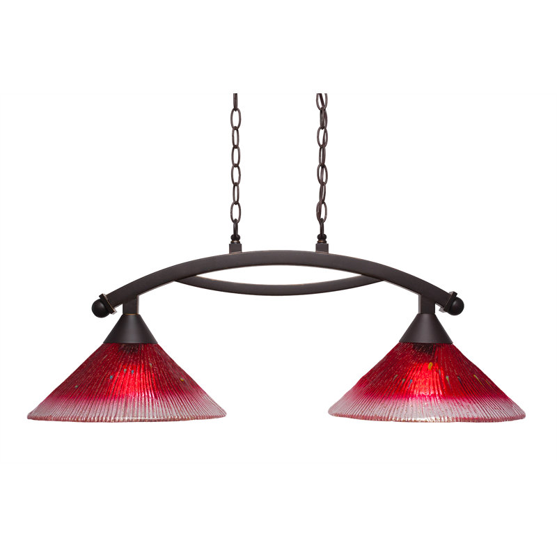 Eisenhauer 2 Light Island Light Shown With 12" Glass, Brushed Nickel, Raspberry