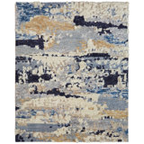 Emely Hand Knotted Wool Abstract Area Rug in Blue