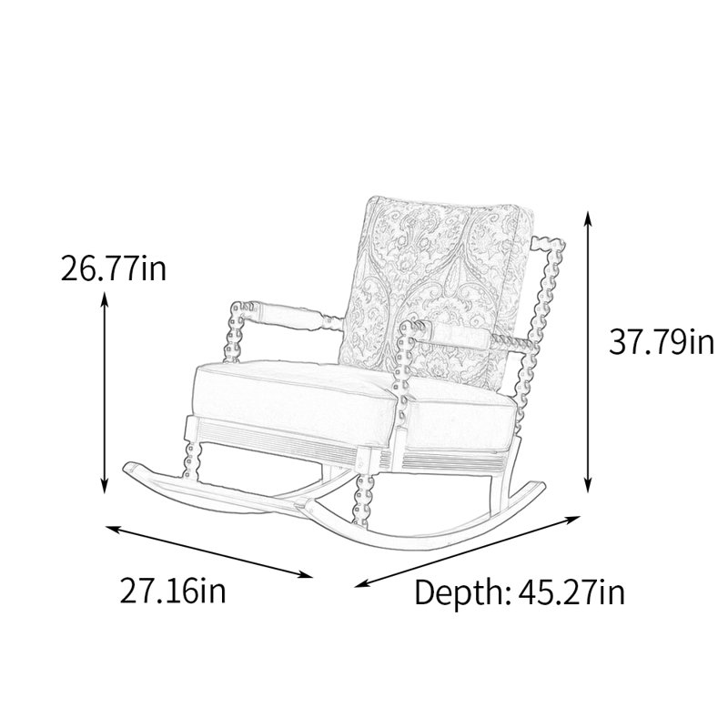 Chaise berçante en bois massif, Beige / bleu clair, Noir
