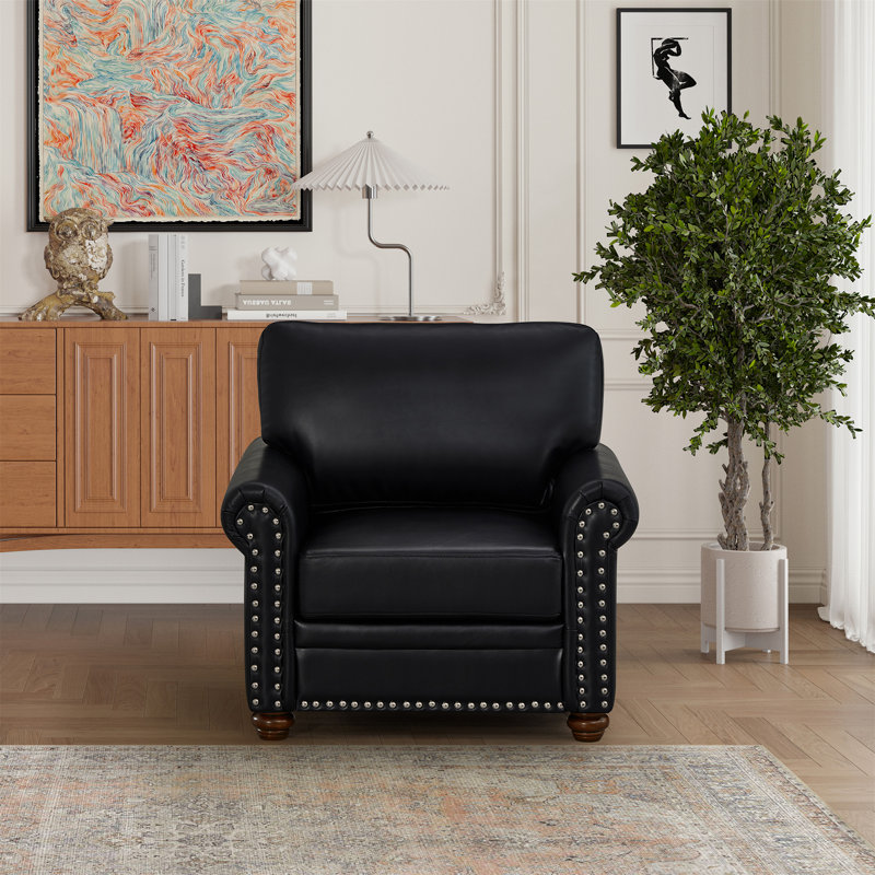 Chaise de salon simple avec pieds en bois et similicuir noir